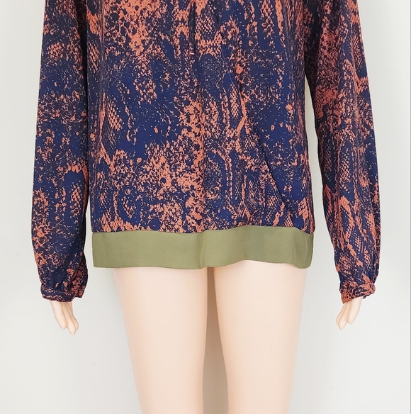 Cabi Long Sleeve Snake Print Wrap Front Blouse - Picture 7 of 11